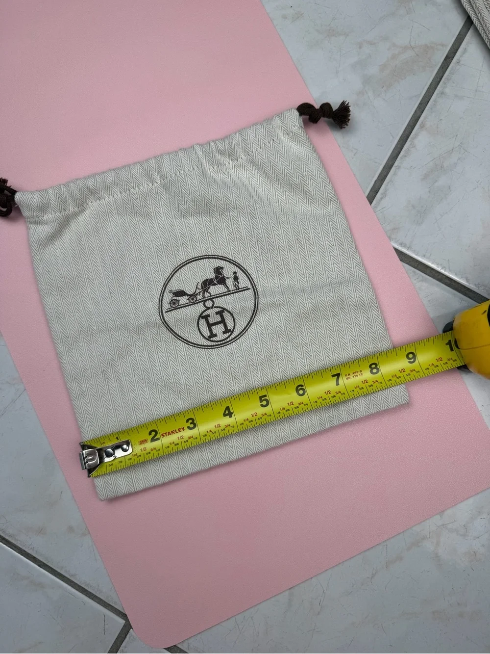 Hermes Cream Drawstring Dust Bag with Brown Logo